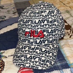 Fila Blue and White Patterned Cap with Red Logo OS